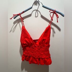 Sim & Sam Red Ruffled Crop Top sz M